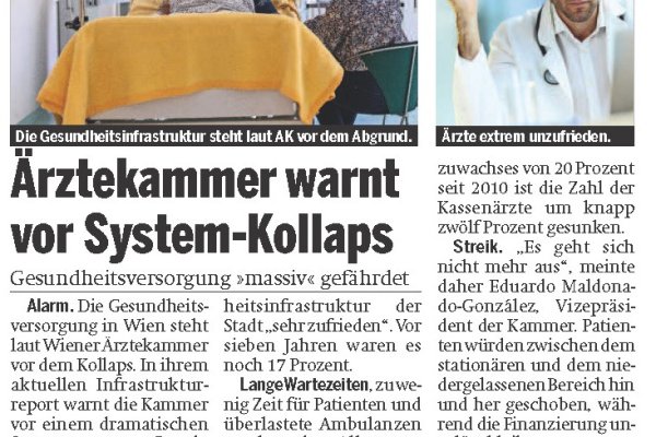Zeitungsausschnitt mit Foto aus einem Krankenhaus-Zimmer.