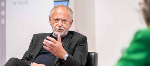 Mann im Gespräch, gestikulierend 